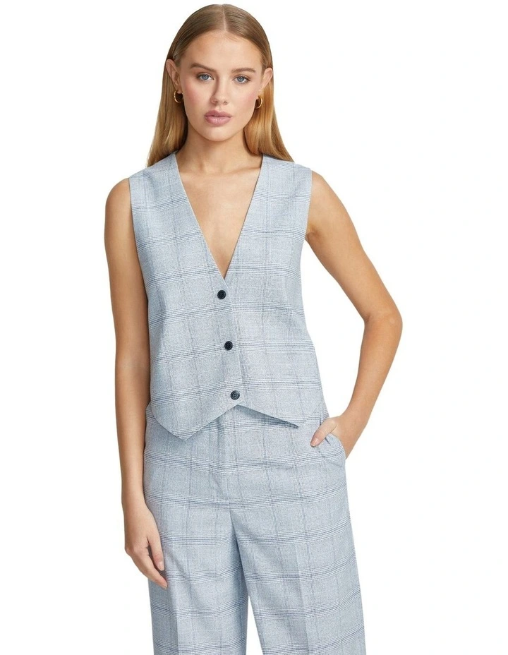 Vienna Eco Checked Suit Waistcoat in Blue