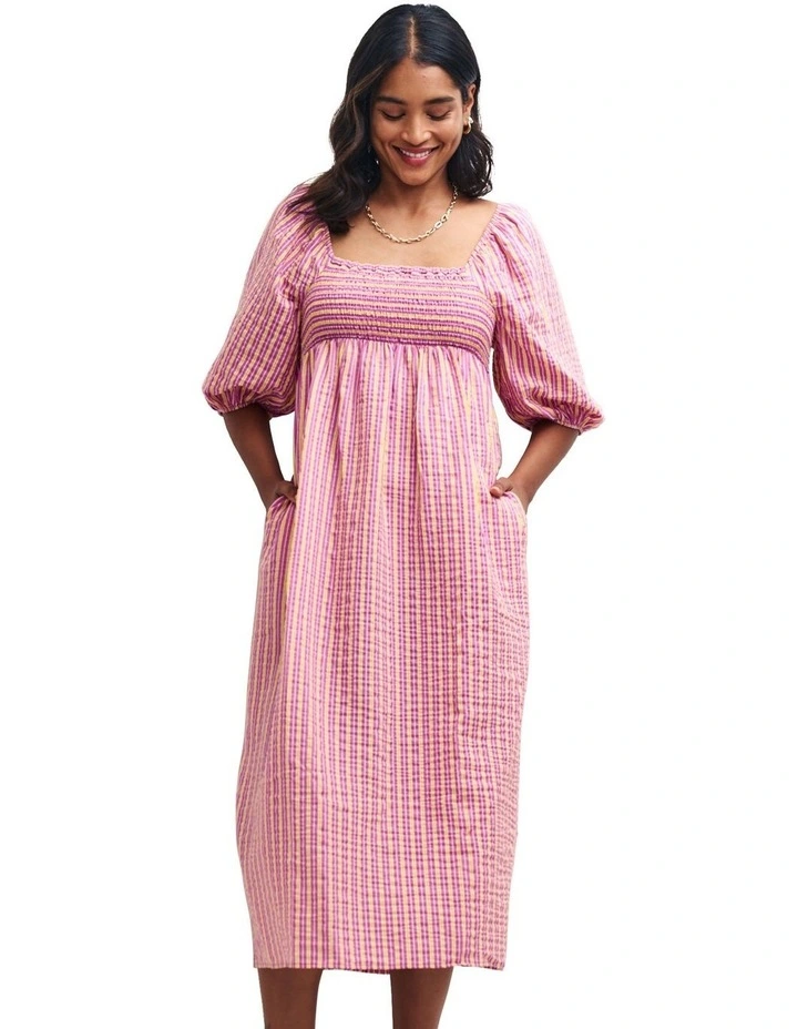 Kylie Midi Dress in Printed Pink Stripe