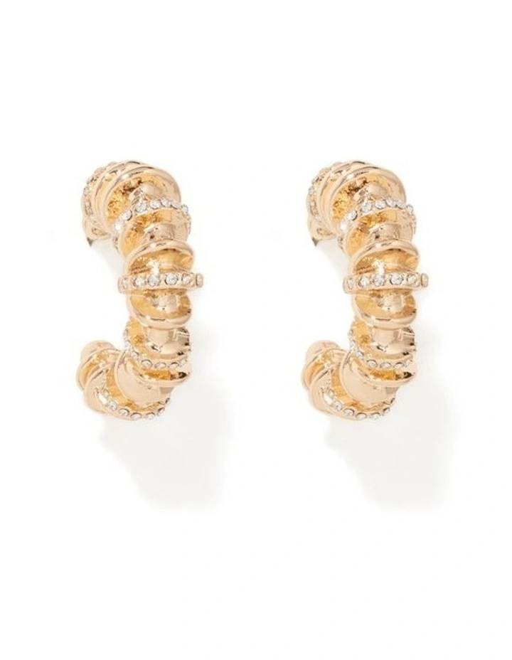 Signature Sakura Stone Swirl Hoop Earrings in Gold