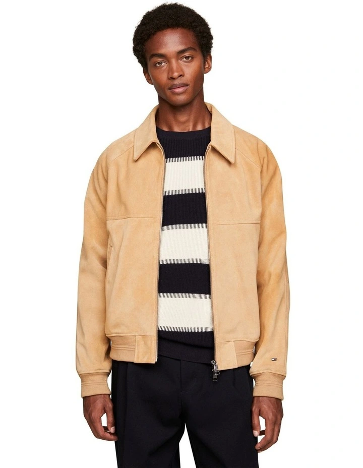 Dressed Casual Suede Harrington Jacket in khaki