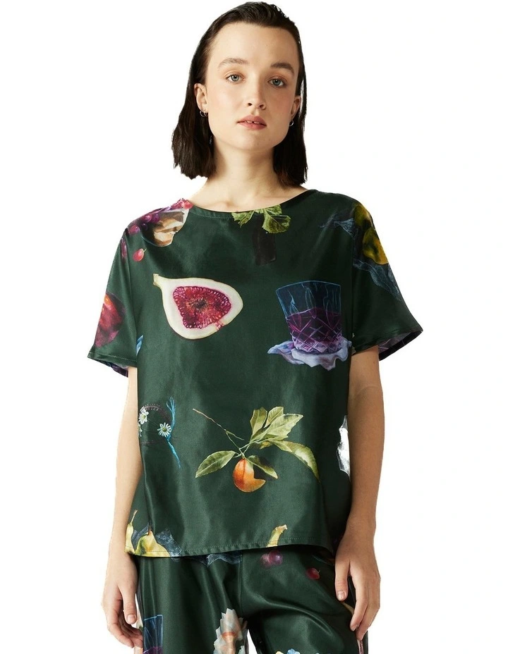 Picnic Print Short Sleeved Top in Multi