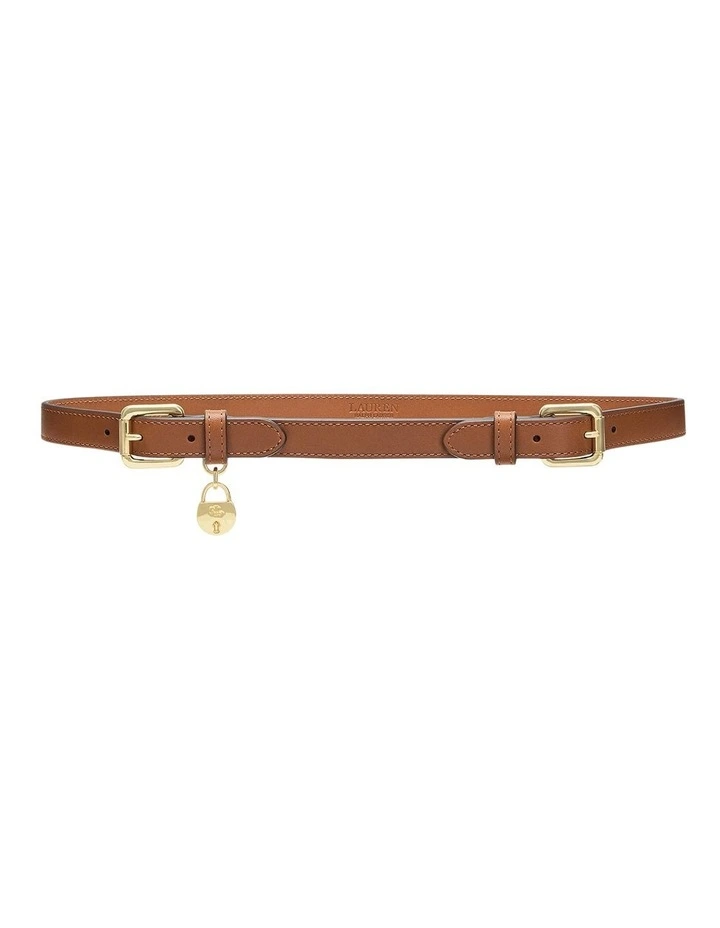 Leather Double-Buckle Skinny Belt in Brown