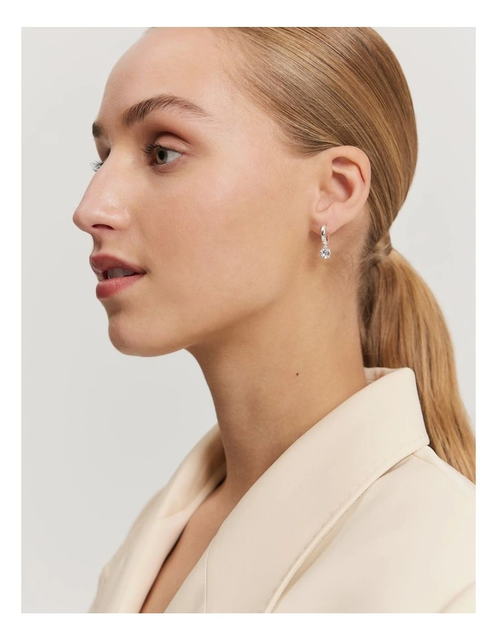 Ava Large Crystal Hoop Earring in Silver