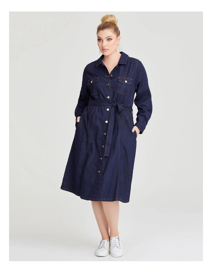 Cotton Chambray Shirt Dress in Indigo