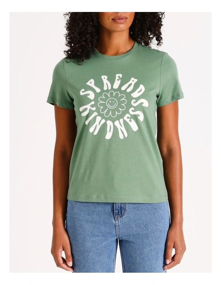 Zodia Good Vibes Cotton T-shirt in Dark Ivy