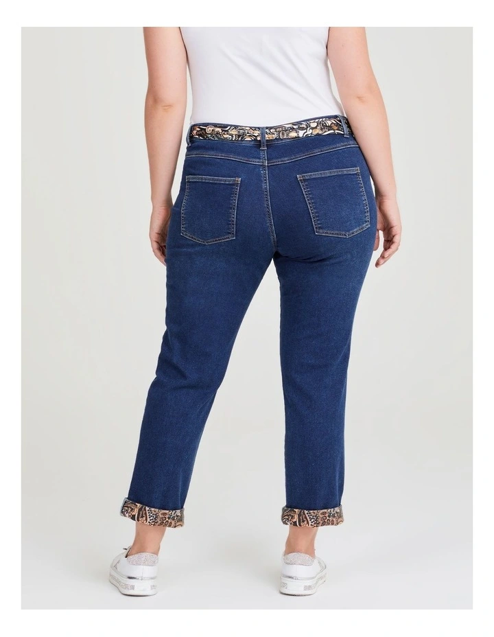 Easy Fit Printed Cuff Jean in Indigo Denim