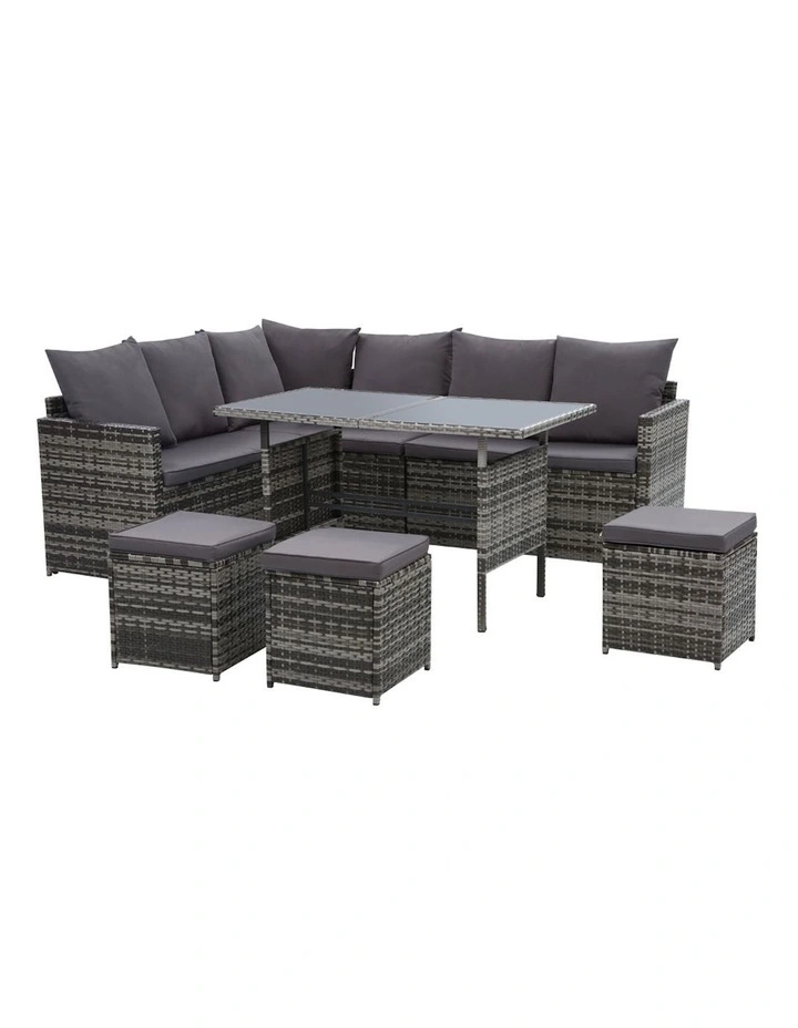 Outdoor Dining 9 Seater Sofa Set In Grey
