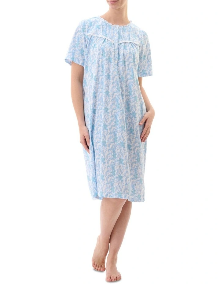 Cotton Knit Nightie in Dallas Blue/Mint
