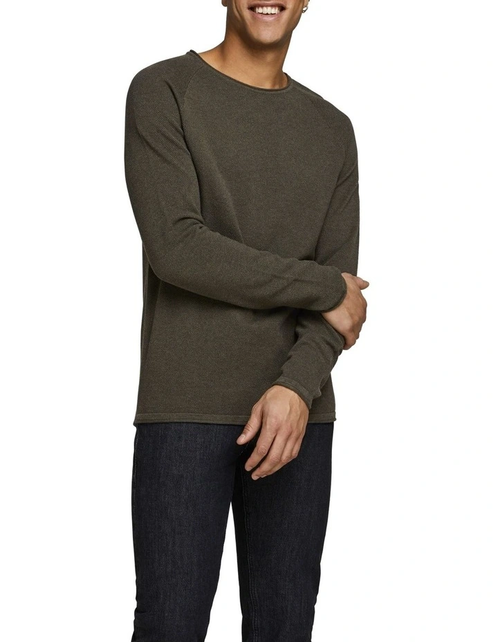 Crew Neck Knit Sweater in Olive Night