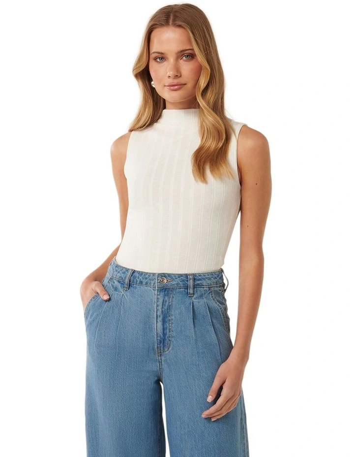Haley Ribbed Grown On Neck Tank in White