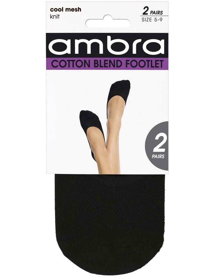 Cotton Mesh Footlet Sock 2 Pack in Black