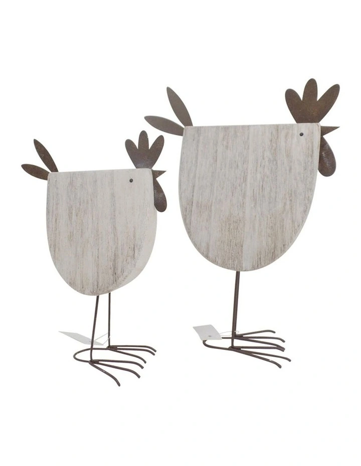 Set of 2 Standing Chook Ornaments in Natural/Rust