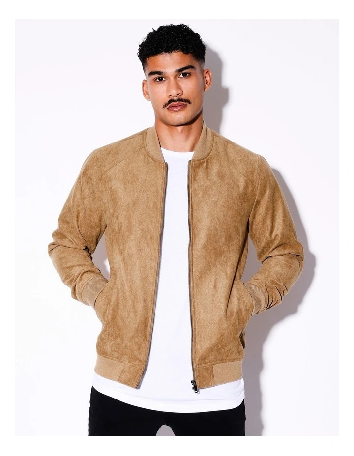 Travis Sueded Bomber Jacket in Beige