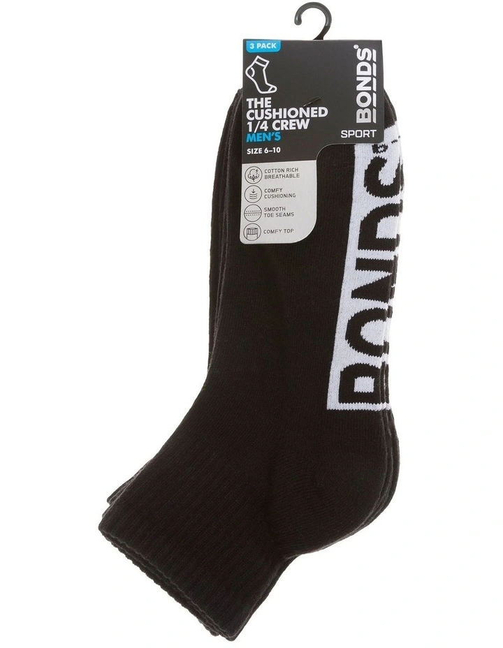 Logo Quarter Crew Socks 3 Pack in Black