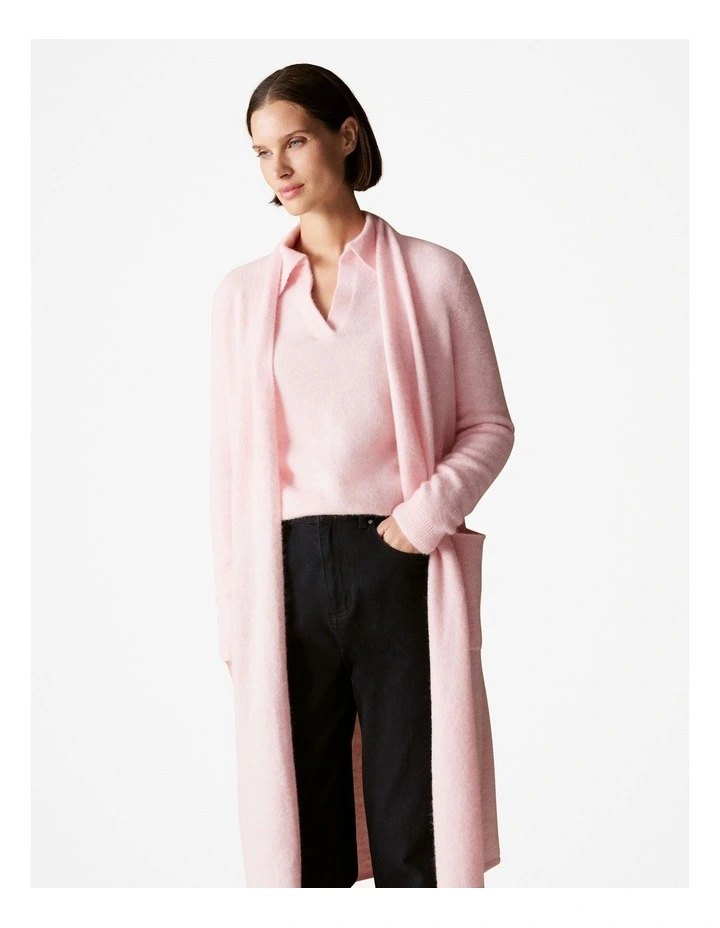 Alpaca Merino Blend Longline Cardigan in Blossom Pink