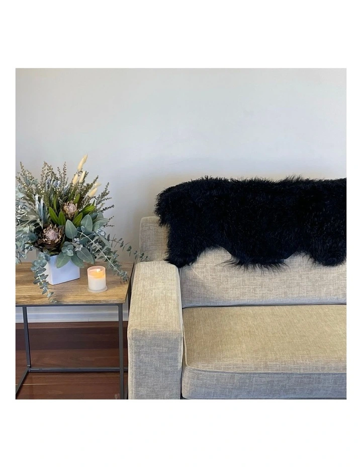 Long Wool Mongolian Sheepskin Rug in Black