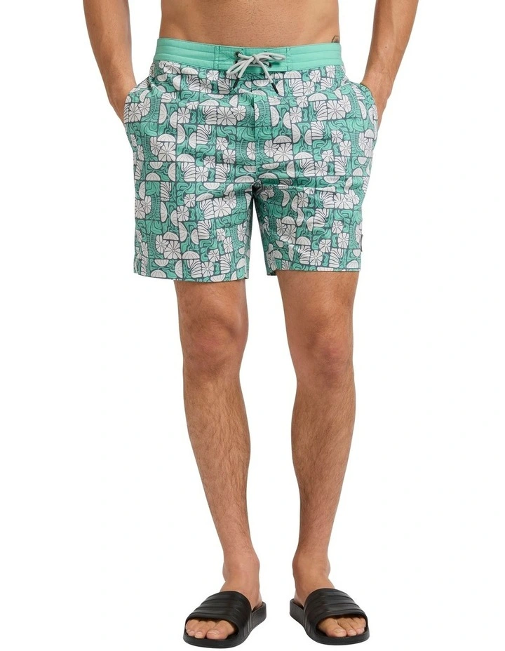 Flower Power Swim Short in Green Multi