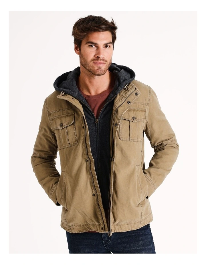 Fairhaven Utility Detachable Hood Jacket in Sand