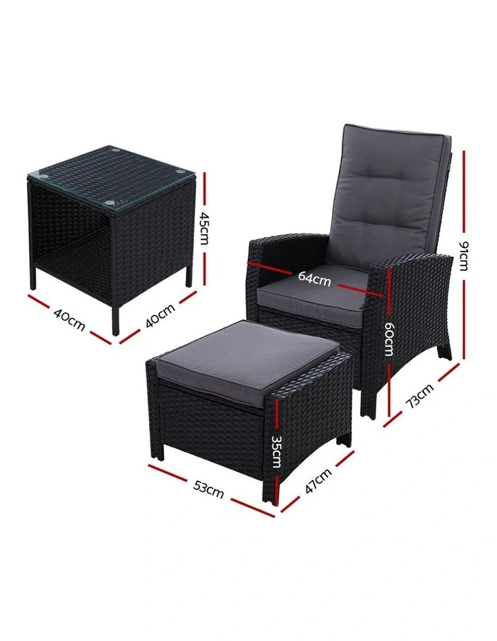 Outdoor Setting Recliner Chair Table Set Wicker Lounge Patio Furniture