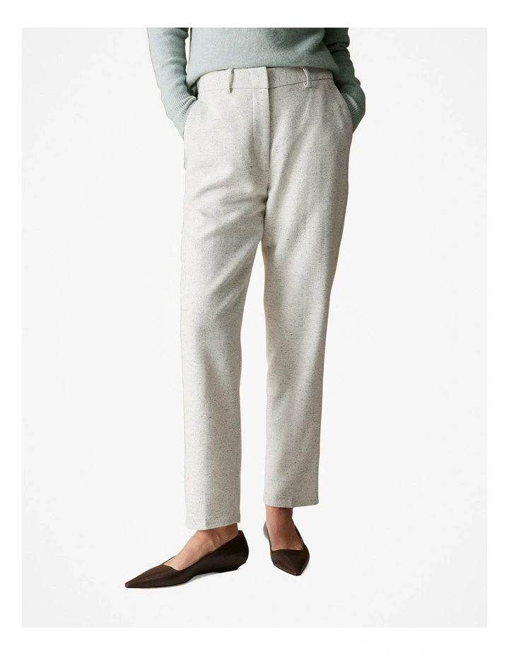 Italian Wool Blend Herringbone Pant in White
