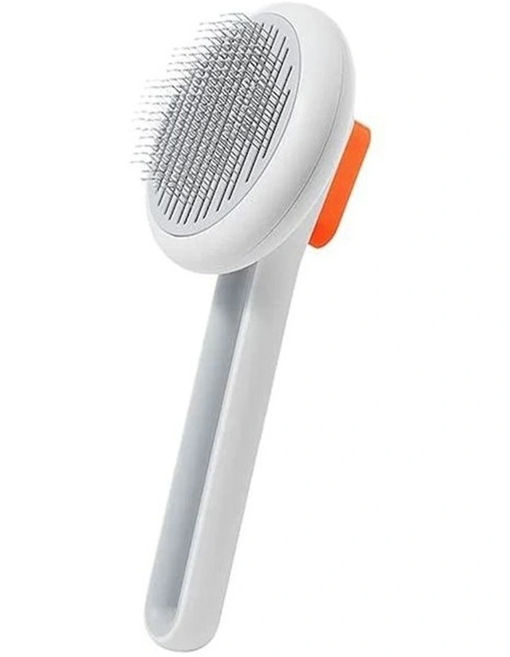 Large Pet Round Grooming Brush With Fur Release Button in White