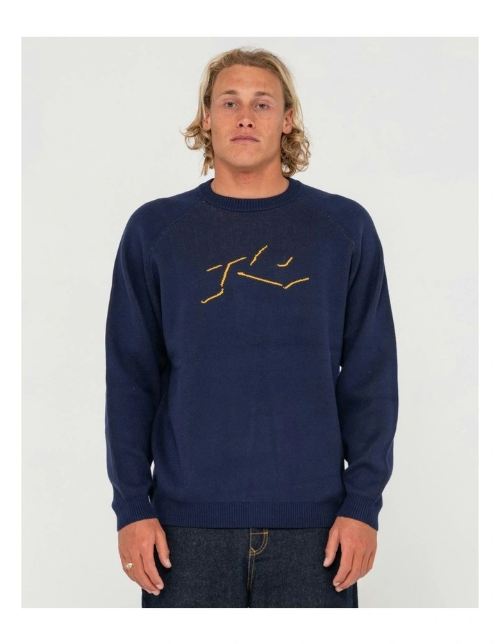 Shadow Intarsia Knit Sweater in Blue