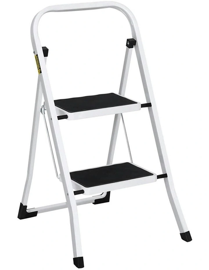 2 Step Folding Multi-Purpose Steel Platform Ladder in Black/White
