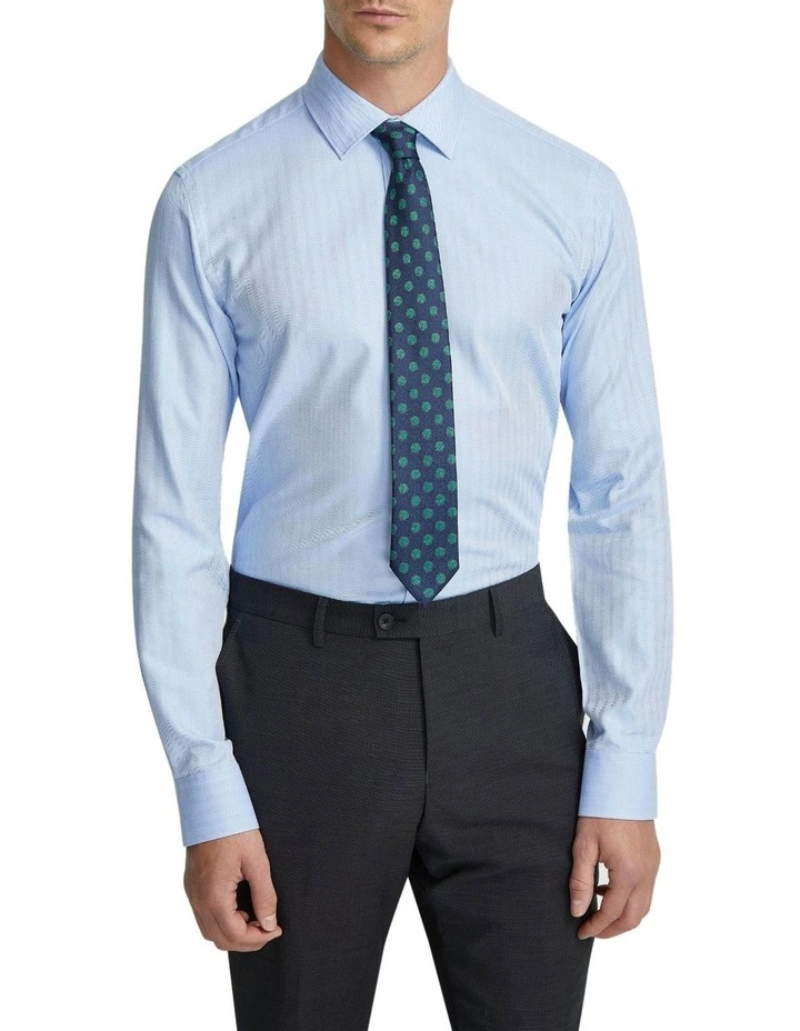 Beckton Herringbone Dobby Shirt in Blue