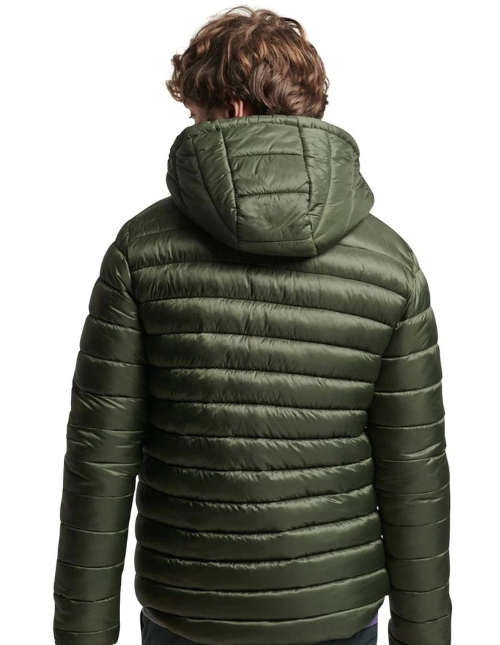 Hooded Fuji Sport Padded Jacket in Dark Moss Green