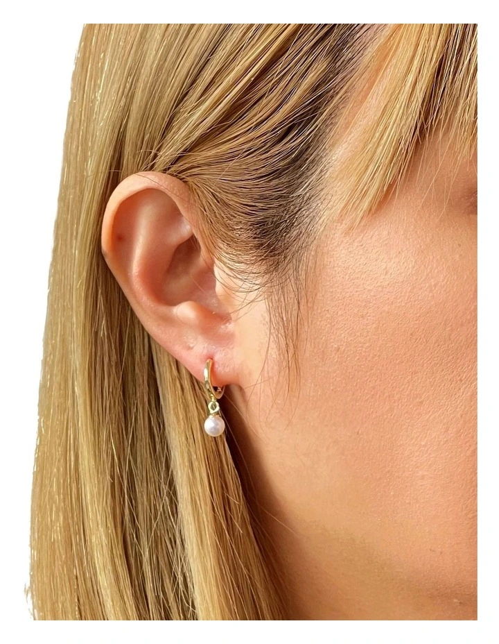 Dainty Gold Plated Pearl Earrings in Gold