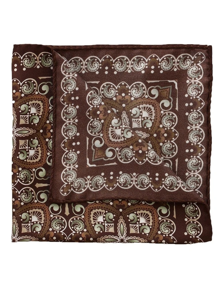 Spiral Silk Pocket Square in Brown