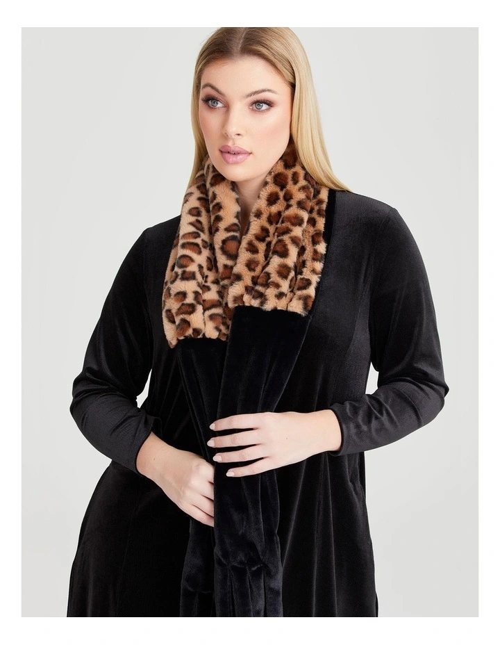 Animal & Faux Fur Trim Scarf in Animal Print