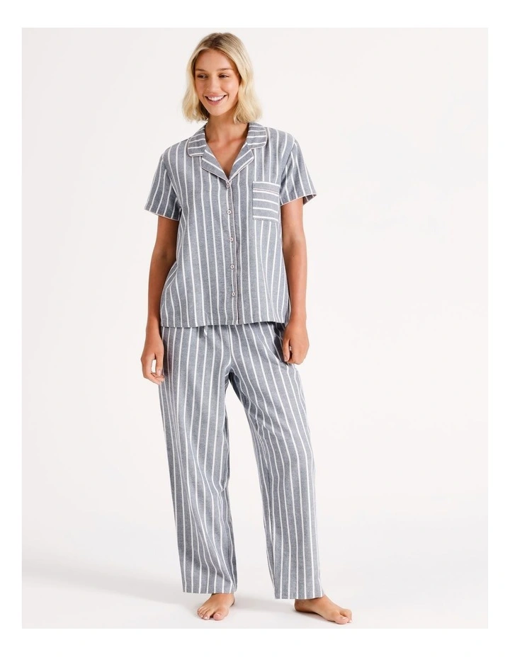 Short Sleeve and Pant Pyjama Set in Navy Stripe