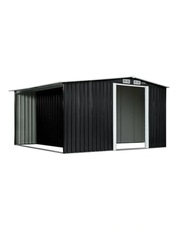 Wallaroo Garden Shed with Semi-Closed Storage 8x8Ft in Black