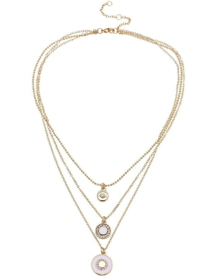 Circle Charm Layered Necklace in Pale Pink