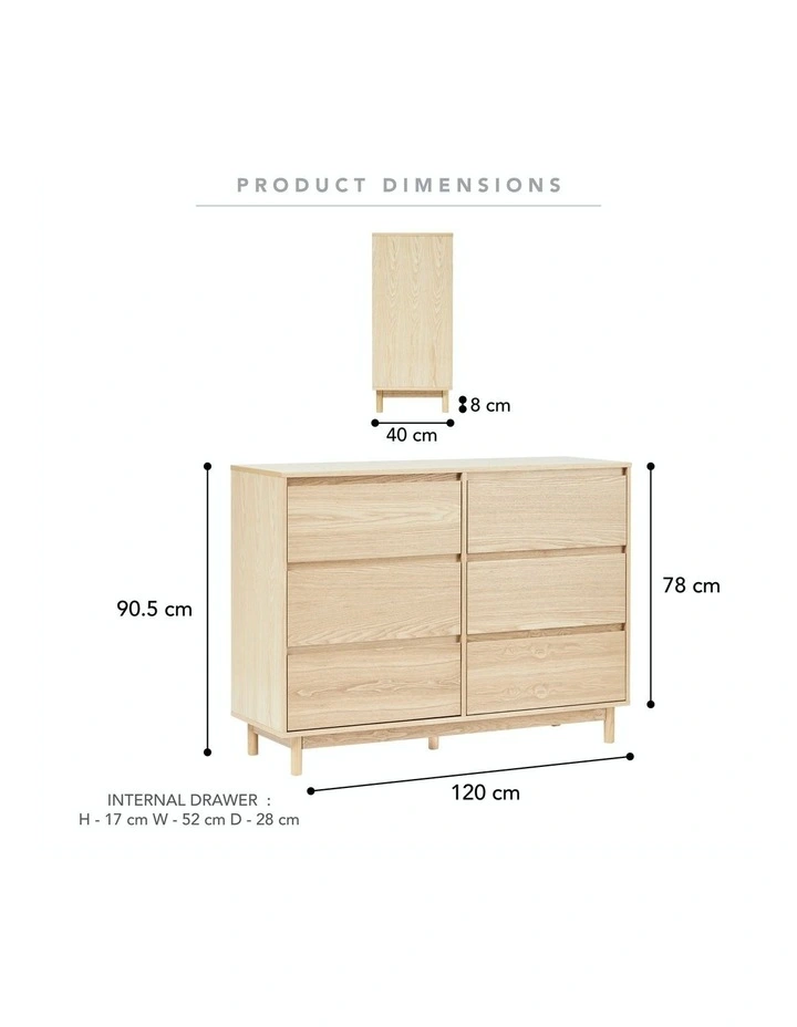 Emerson Chest of 6 Drawers 120cm in Natural
