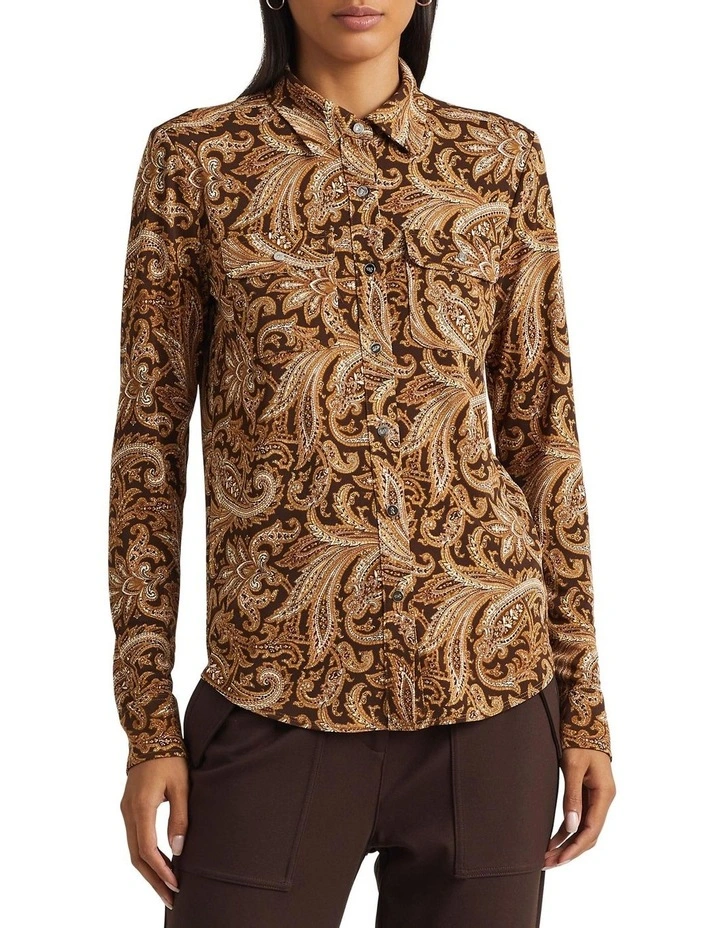 Paisley Stretch Jersey Shirt in Brown