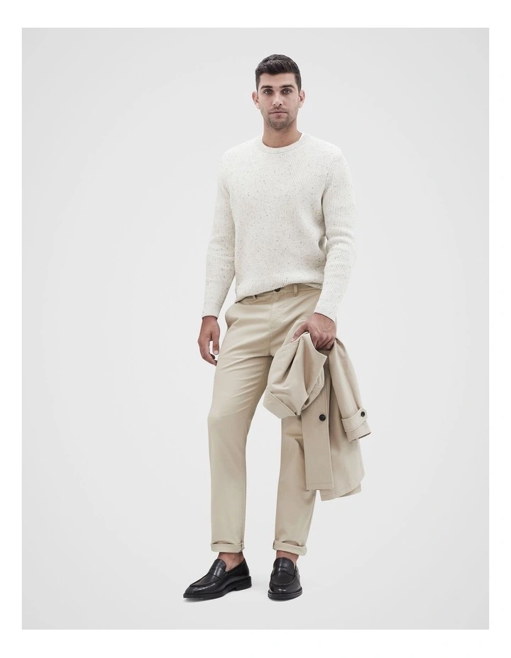 Cotton Rib Crew Knit in Sand Nep