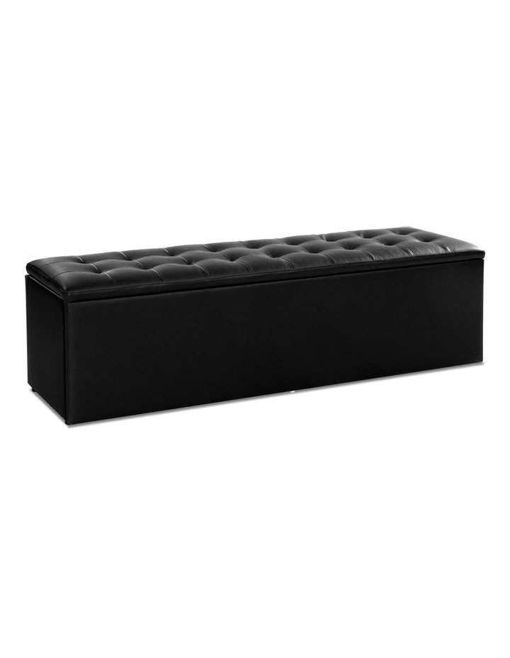 Artiss Storage Ottoman Blanket Box Black LARGE Leather Rest Chest Toy Foot Stool