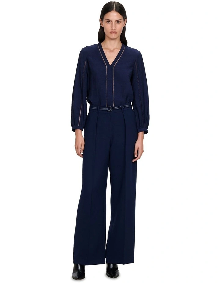 Textured Viscose V-neck Top in French Navy