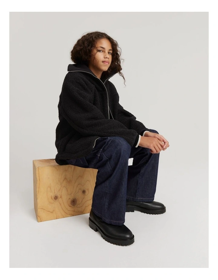 Fleece Zip Through Sweat in Black