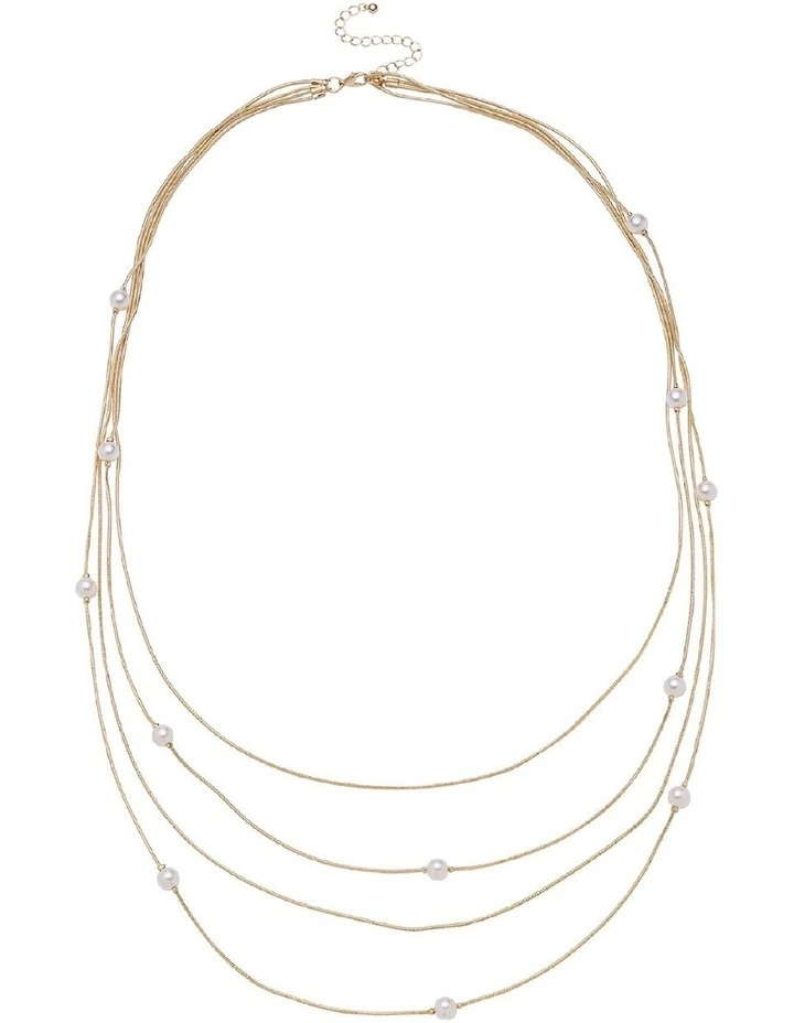Long Pearl Line Necklace in Gold