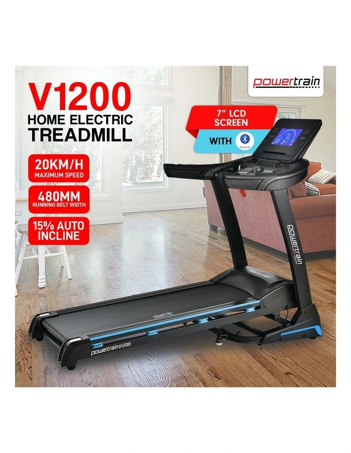Powertrain V1200 Treadmill 3.0HP Max 20KPH with Power Incline & Built-in Shock Absorbers