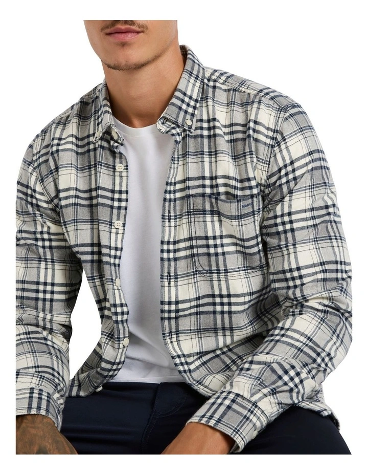 Larry Cotton Check Shirt in Stone Check