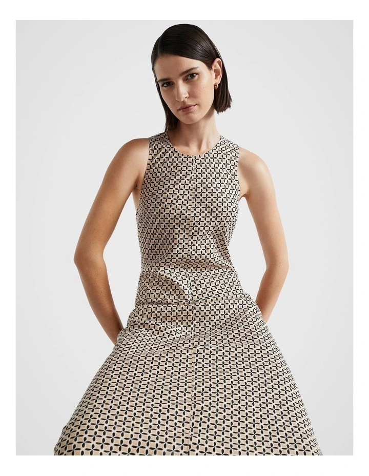 Linen Midi Dress in Champagne Geo