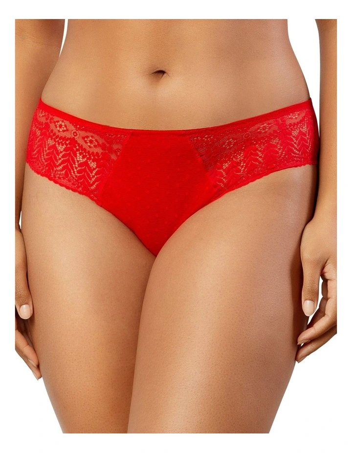 Mia Sheer Mesh & Lace Hipster Brief in Racing Red