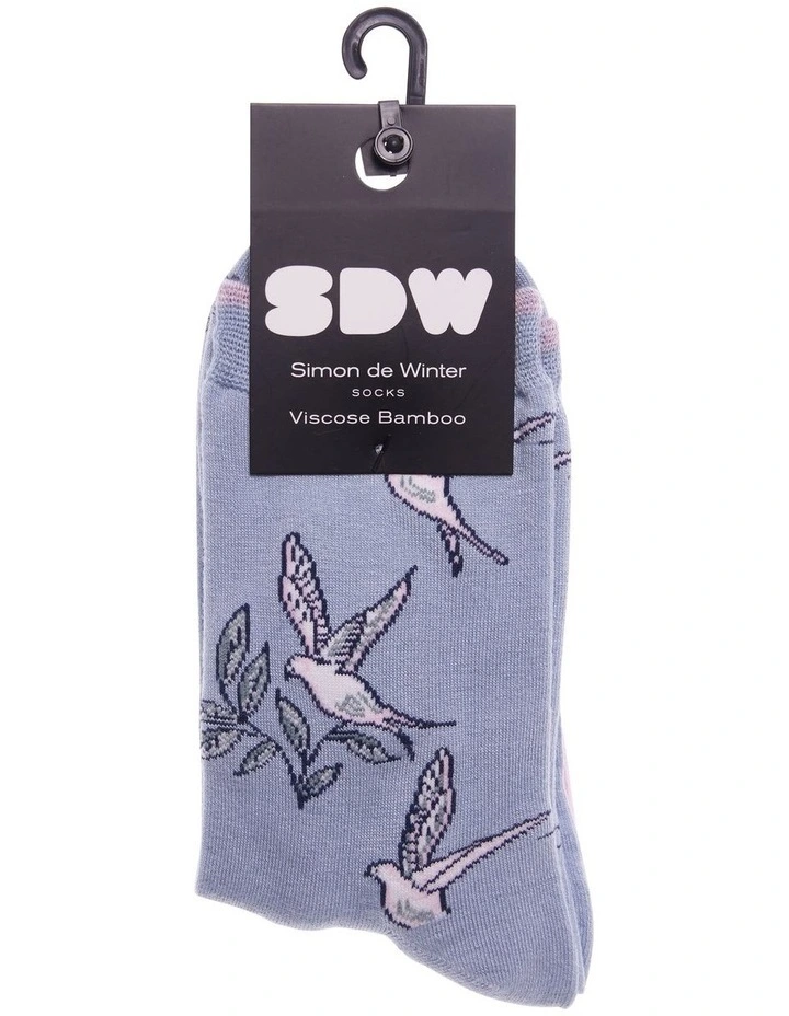 Patterned 3/4 Crew Socks 2 Pack in Birds Winter/Dusty Blush