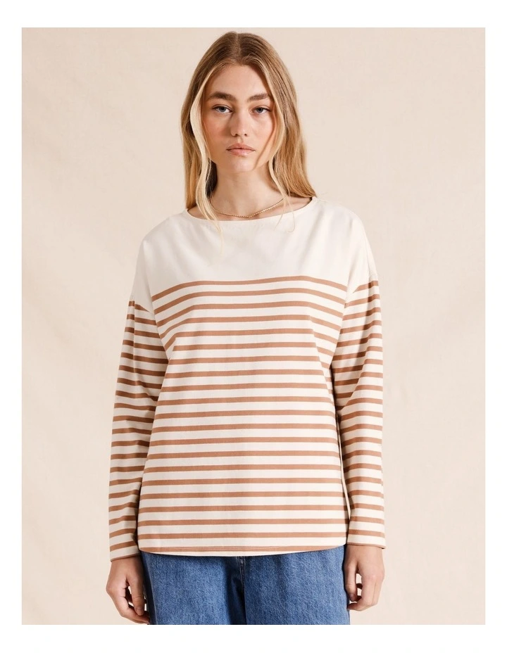 Long Sleeve Yarn Dye Stripe Tee in Tan