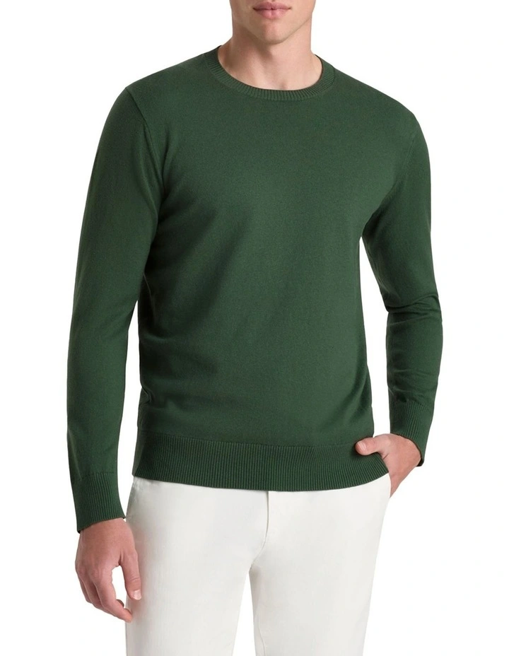 Callaway Cotton Cashmere Crew Knit in Green Melange