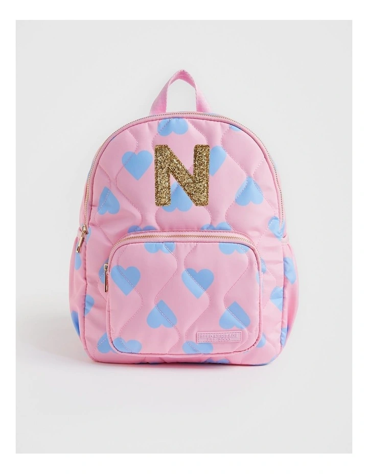Quilted Initial "N" Backpack in Pink